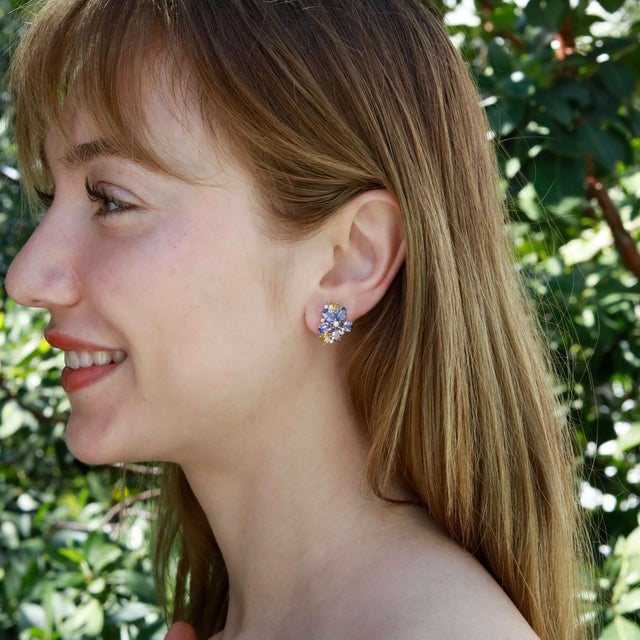 Not Yet Made - Made To Order Nina Zhou 6.19ctw Tanzanite Yellow Sapphire Diamond Blossom Earrings For Sale - Image 5 of 6