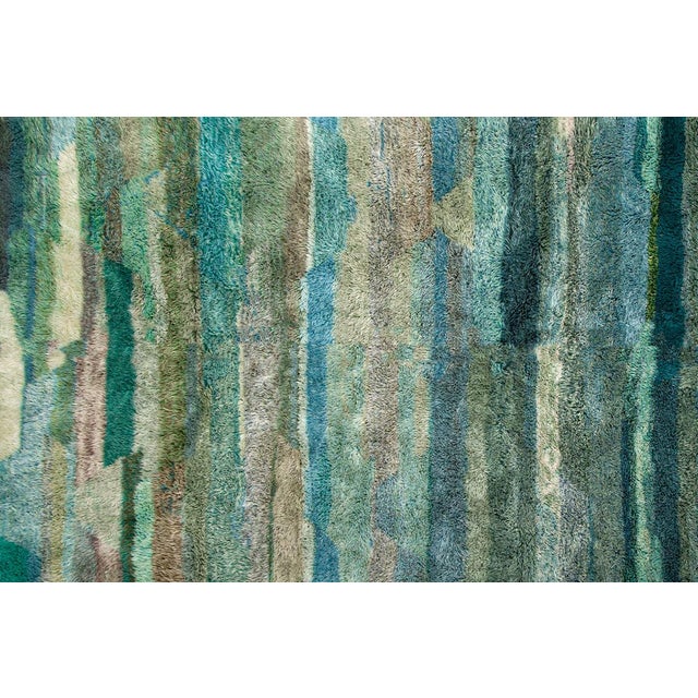 Art Deco Abstract Striped Horizon Hand-Knotted Wool Rug | 9'11" X 7'1" | One of a Kind For Sale - Image 3 of 8