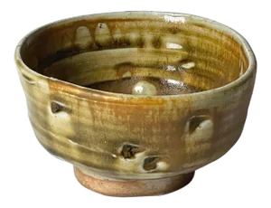 Mid Century Ochre Glazed Porcelain Footed Chawan (Signed)