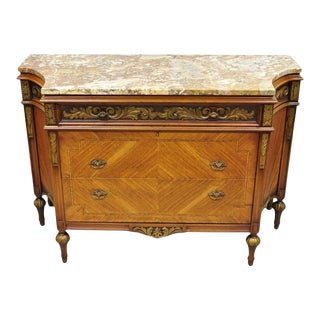 1920s Antique French Louis XVI Style Marble Top Satinwood Demilune Dresser Commode For Sale
