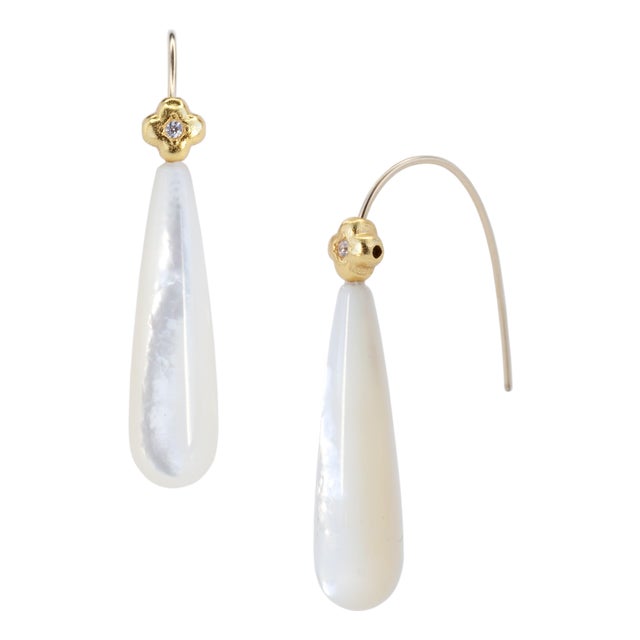 Mother of Pearl Raindrop Earrings, Pair For Sale