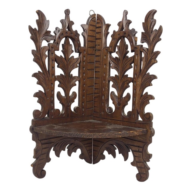 Black Forest Style Carved Wooden Corner Shelf, 1890s For Sale