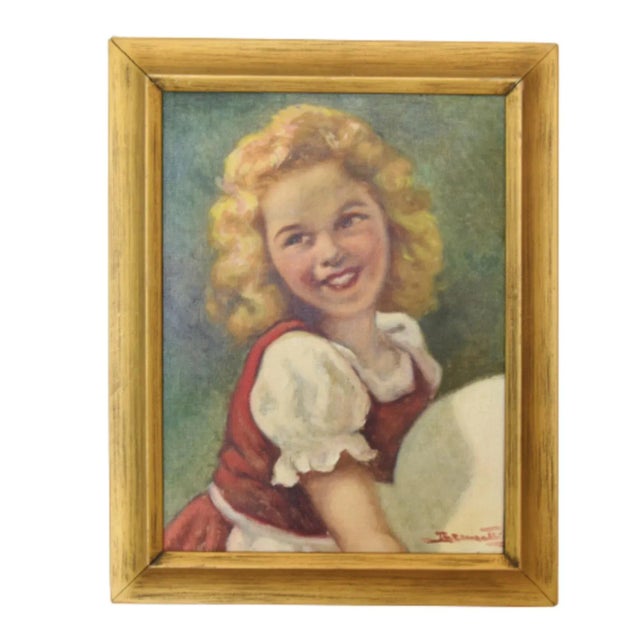 Young Blonde Girl Portrait in Red & White Dress Oil Painting W/ Original Wood Frame For Sale - Image 12 of 12