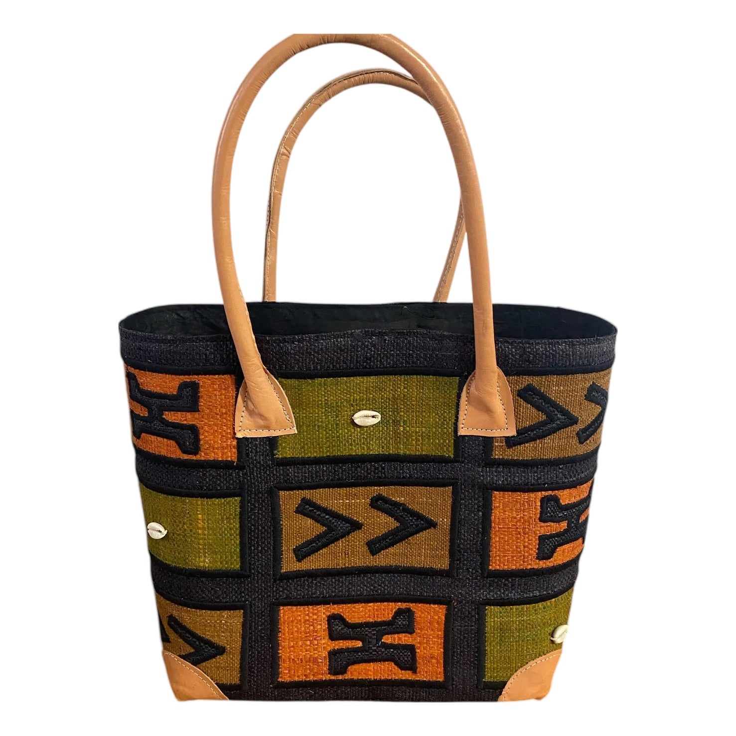 Sewn & Embroidered Large Raffia /Leather Tote Bag Madagascar | Chairish