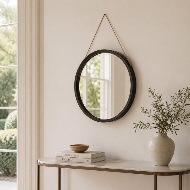 Black Round Wall Mirror by Luigi Fontana for Fontana Arte, 1950s For Sale - Image 8 of 10