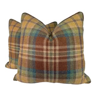 Wells Abbott "Balantrae Plaid" in Lichen 22" Pillows-a Pair For Sale