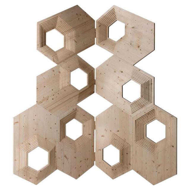 Brown Cortina Screen 2 Decorative Sculpture in Fir Wood by Sebastiano Bottos For Sale - Image 8 of 8