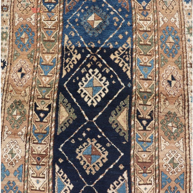 Tribal Antique Blue Kazak Gallery Rug, Hand-Knotted Wool, Caucasus 3'10 X 9'8 For Sale - Image 3 of 12