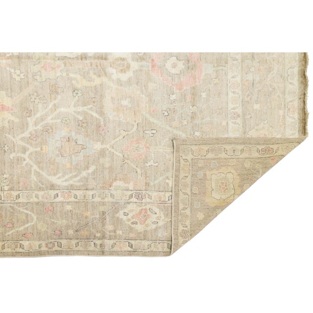 Modern Modern Oushak Style Hand-Knotted Wool Rug – Muted Earth Tones & Pastel Accents For Sale - Image 3 of 11