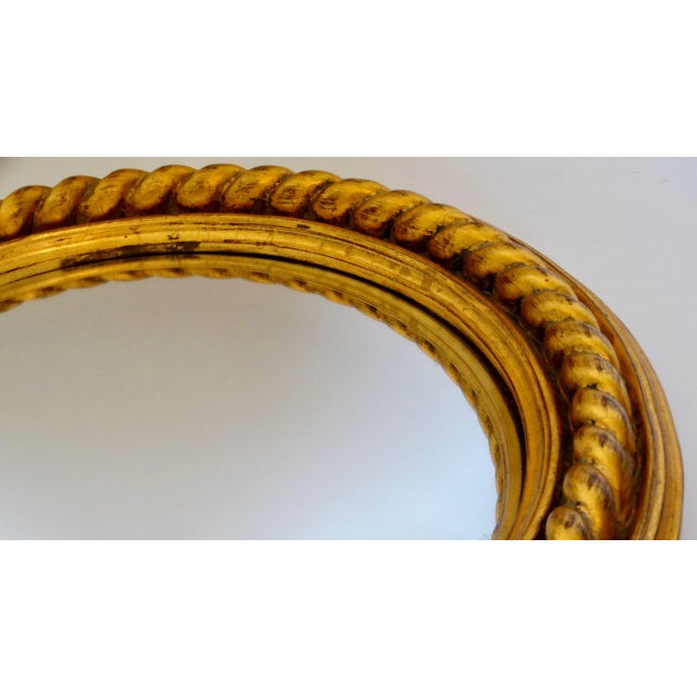 Wood Large Giltwood Convex Mirror Twisted Rope Design 18.25" For Sale - Image 7 of 12