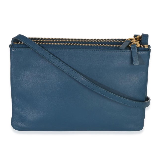 Celine Blue Lambskin Small Trio Crossbody Bag For Sale - Image 4 of 9