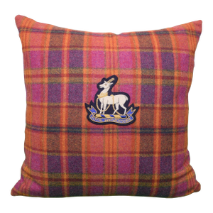 Ralph Lauren Blanket Plaid Tartan Pillow With Royal Warwickshire Stag Gilt Bullion Crest