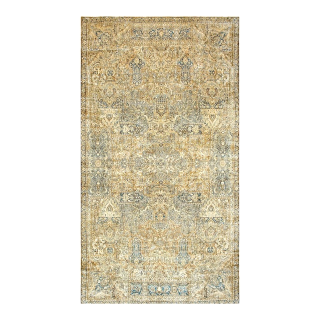Tan-Camel Background Large Scale Matelasse Pattern Oversized Antique Decorative Persian Kerman Rug For Sale