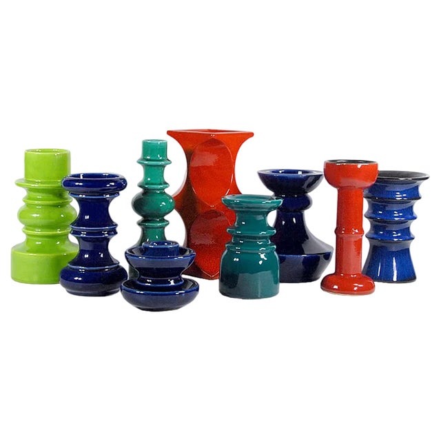 Space Age Ceramic Candleholders, Set of 9 For Sale