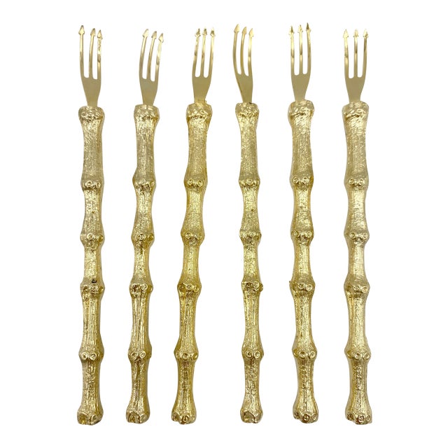 MidCentury Gold Bamboo Cocktail Forks Set of 6 Chairish
