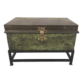 Antique English Military Metal Trunk on Stand For Sale