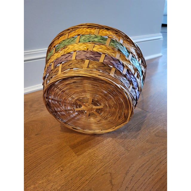 Vintage woven Easter basket from 1980s. Intricate woven sides and bamboo handle.