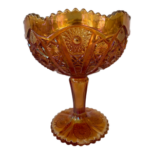 Early 20th Century Imperial Glass Vintage Marigold Carnival Glass Starburst Compote Pedestal Bowl