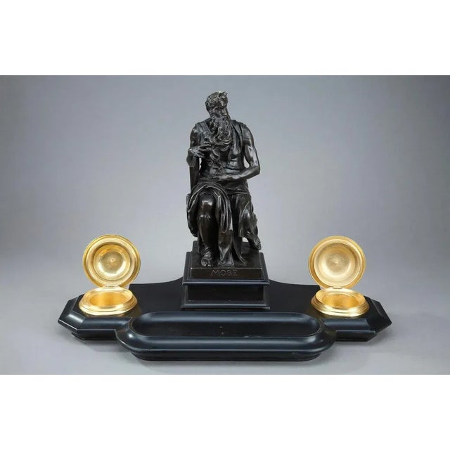 19th Century Napoleon III Marble Inkwell After Michelangelo's Moses For Sale - Image 4 of 18