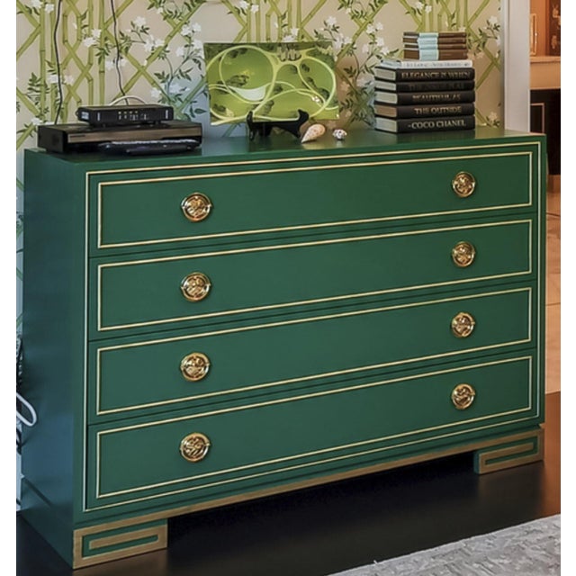 Lillian August Karl green chest . A nod to the elegance of the 1930's Hollywood Regency period. The Karl chest features a...