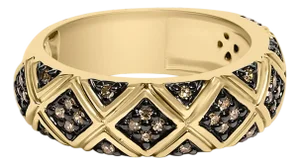 10K Yellow Gold Plated .925 Sterling Silver 3/8 Cttw Champagne Diamond Geometric Style Band Ring - Size 8