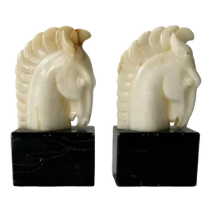 Late 20th Century Italian Stone Horse Head Bookends - a Pair