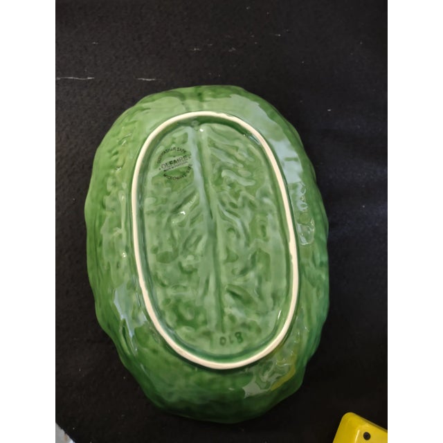 Vintage Oval Ceramic Green Cabbage Serving Bowl From Olafaire Portugal For Sale - Image 4 of 5