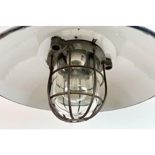 Industrial Black Enamel and Cast Iron Cage Pendant Light from Elektrosvit, 1960s For Sale - Image 6 of 15