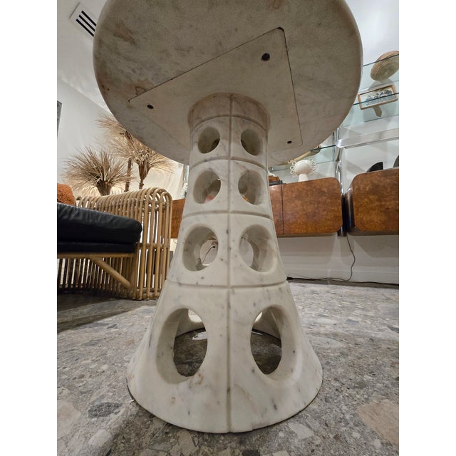 Antique White Contemporary Marble Side Table Attributed to Global Views For Sale - Image 8 of 12