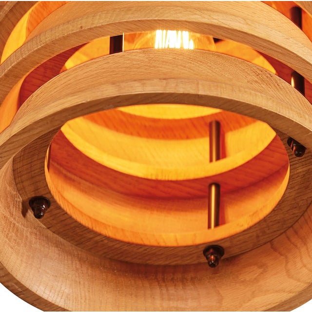 Mid-Century Modern Matthew Izzo Home Small Stacked Oak Wood Pendant Light For Sale - Image 3 of 4