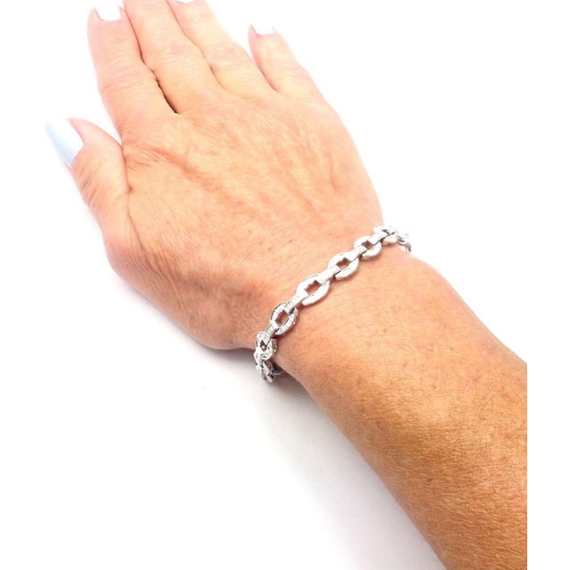 Silver Damiani 18k White Gold Diamond Link Tennis Bracelet For Sale - Image 8 of 12