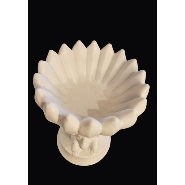 Traditional Vintage White Ceramic Monkey Bananas Tall Catchall Statues Bowls- A Pair For Sale - Image 3 of 8