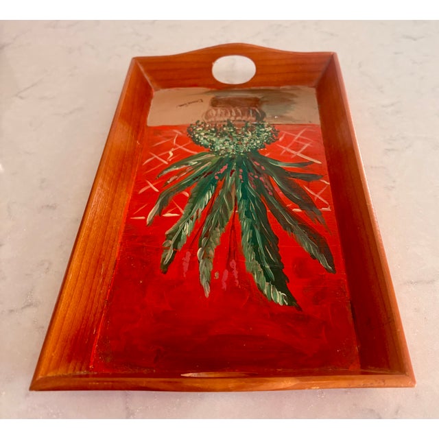 1980s Folk Art Hand Painted Wooden Tray With Inset Handles, Signed by Artist For Sale - Image 14 of 15
