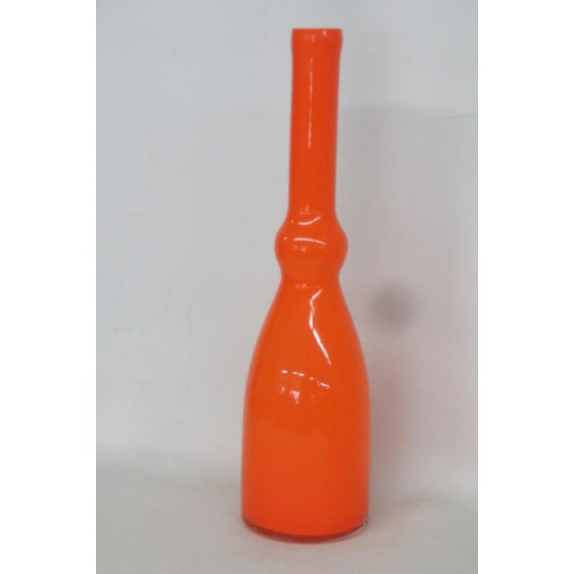 Glass Orange Art Glass Vase Elongated Cylindrical Neck Mid Century Modern Style 4923b For Sale - Image 7 of 12