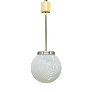 Czechoslovak Ribbed Opaline Glass Pendant Light, 1970s For Sale