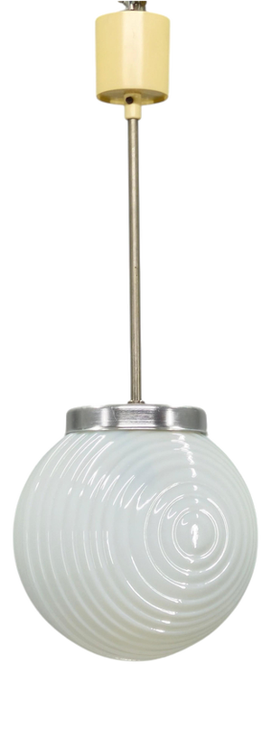 Czechoslovak Ribbed Opaline Glass Pendant Light, 1970s