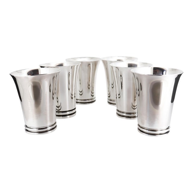 Antique Set of 6 Georg Jensen Sterling Silver 'Pyramid' Cocktail Cups No. 600 A For Sale