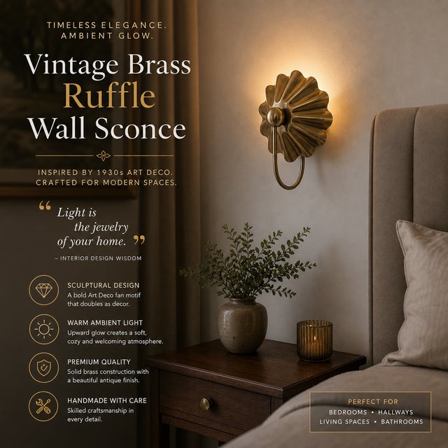 Vintage Brass Wall Sconce Light, Handmade Antique Brass Flower Wall Lamp, Mid Century Shell Sconce Bedroom Bedside Hallway Entryway Lighting For Sale - Image 6 of 13