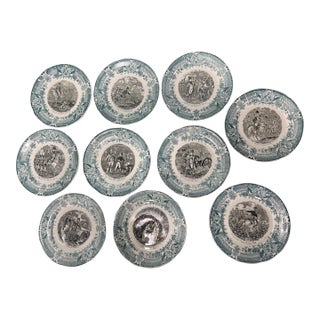 Set of 10 Antique French Sarreguemines Napoleon Scenic Transferware 7.5" Plates For Sale