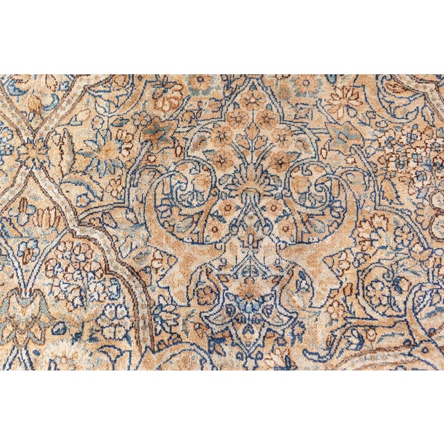 Authentic Persian Kirman Yellow, Green, Blue Handmade Wool Rug For Sale - Image 4 of 10