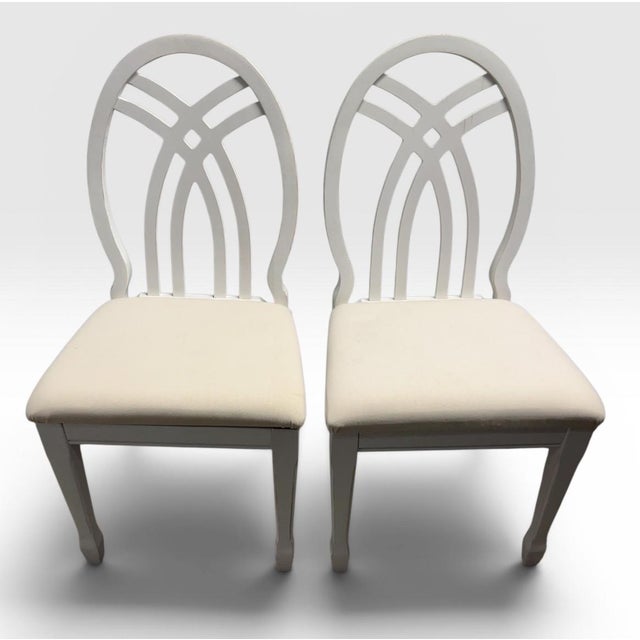 Late 20th Century Universal Furniture White Dining Chairs Arched Open Work Geometric Rounded Back Set of Six For Sale - Image 9 of 18