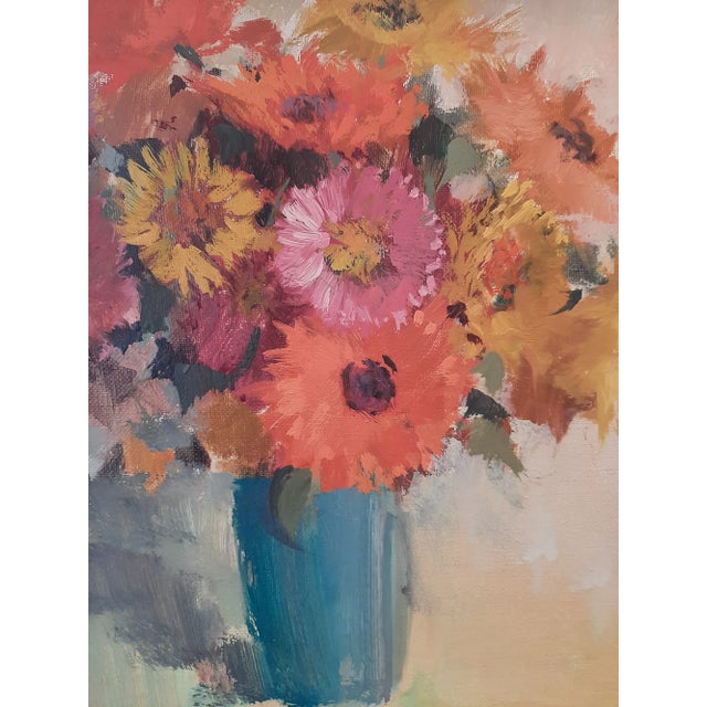 Mid-Century Modern Floral Vase Still Life Painting Artist Signed Flowers For Sale - Image 3 of 9