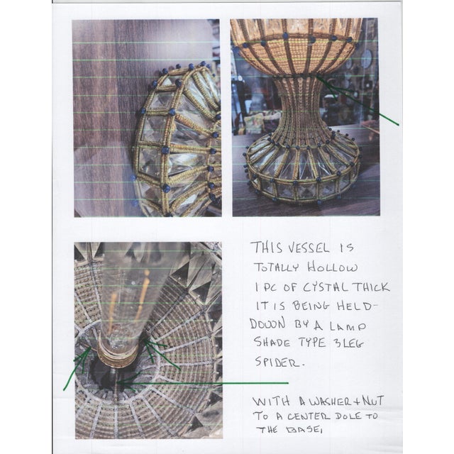 Transparent 1950s Italian Beadwork Glass & Cut Crystal Vase Lamp Mounted in Case For Sale - Image 8 of 8