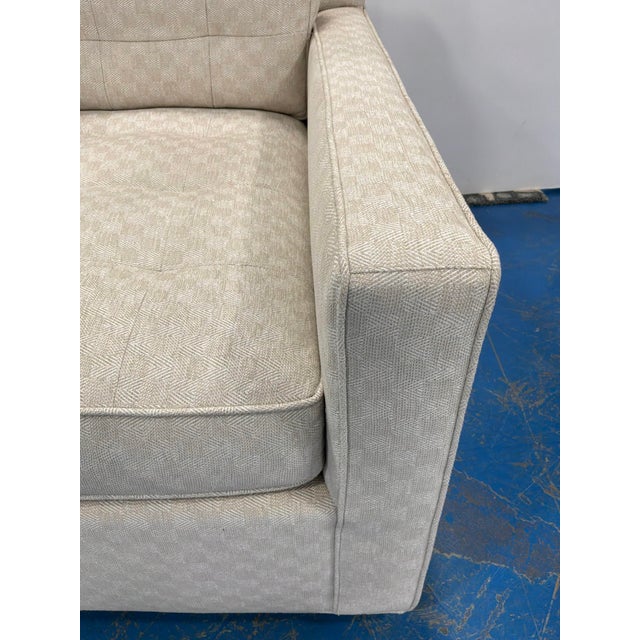 Stylish Theodore Alexander Swivel Trac Arm Chair. Low boxy silhouette, clean lines, neutral upholstery. Original Retail...
