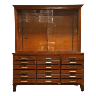 Large Antique Pine Two-Piece Stationery / Apothecary Mercantile Display Store Cabinet For Sale