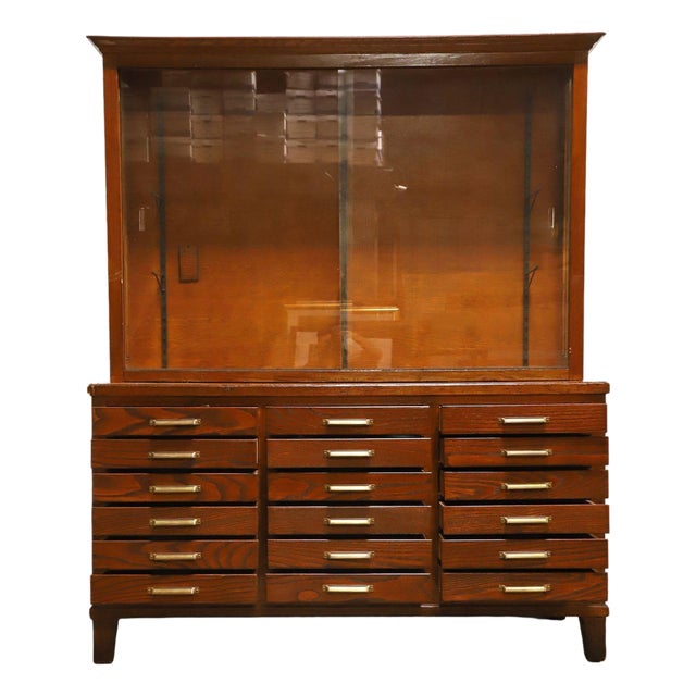 Large Antique Pine Two-Piece Stationery / Apothecary Mercantile Display Store Cabinet For Sale