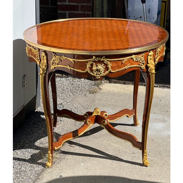 Center Side Table With Parquetry Inlay Top Accent Table For Sale - Image 4 of 6