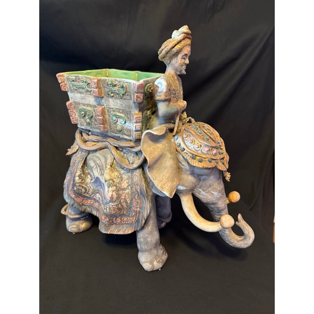 Vintage Ceramic Elephant Cachepot Planter With Mahout Rider For Sale - Image 4 of 8