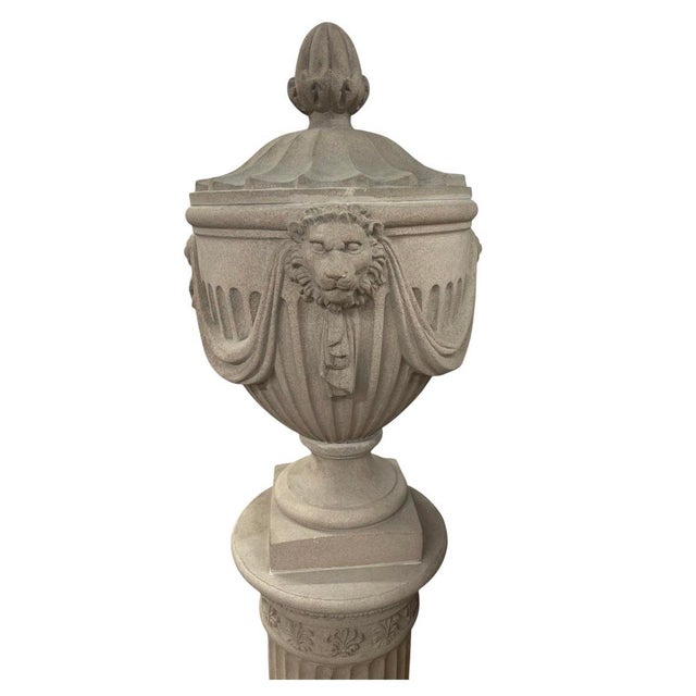 Pair of Neo-Classical Style Cast Stone Garden Urns and Pedestals For Sale - Image 10 of 12