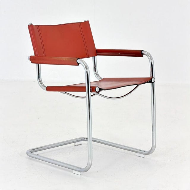 1 of 8 Mid century Bauhaus Leather b34 armchairs by Mart Stam & Marcel Breuer for Fasem, Italy 1985 An authentic Bauhaus-...